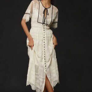 *Never Worn, Tags On* By Anthropologie Short-Sleeve Button-Front Lace Midi Dress